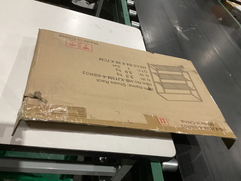 Condition photo showing As Is for HOMEFORT 4-Tier Shoe Rack Organizer, Shoe Tower for Closet, Shoe Storage Shelf with MDF Top Board, Each Tier Fits 3 Pairs of Shoes, Entryway Shoes Organizer with Sturdy Metal Shelves, Rustic Brown Rustic Brown 4-Tier (11.8"D x 23.23"W x 24.8"H)