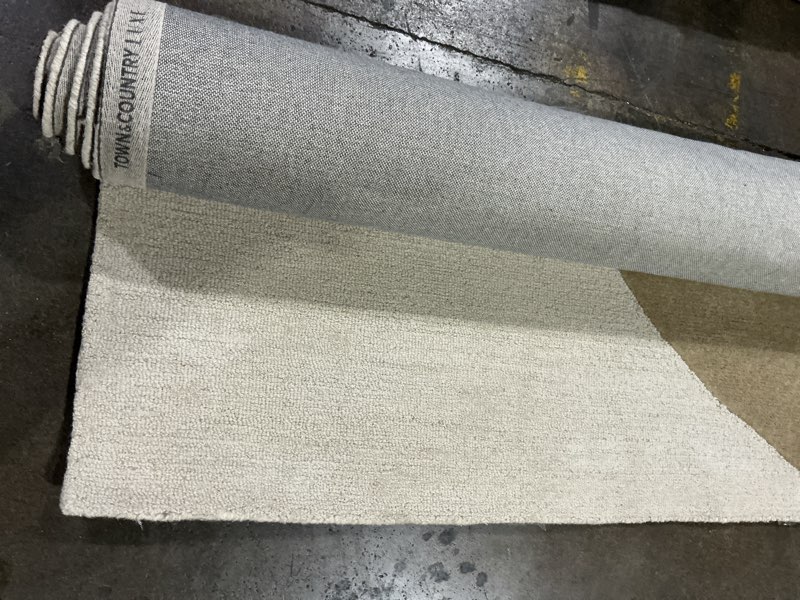 Condition photo showing As Is for town & country luxe olso abstract colorblock handcrafted wool area rug, beige/brown/greige, 8"x10" beige/brown/grey 8'x10'
