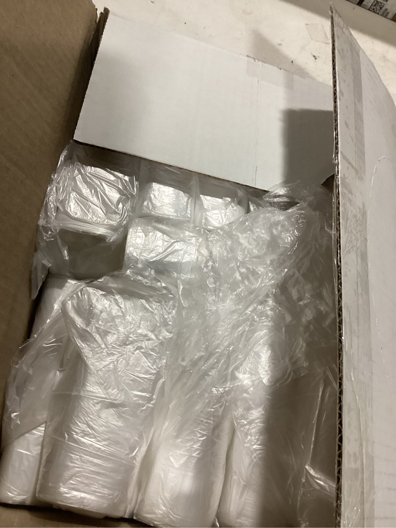 Condition photo showing As Is for aluf plastics 10 gallon trash bags - (commercial 1000 pack) - source reduction series value high density 6 micron gauge - intended for home, office, bathroom, paper, styrofoam clear 7-10 gal, 6 micron equiv, 1000 count