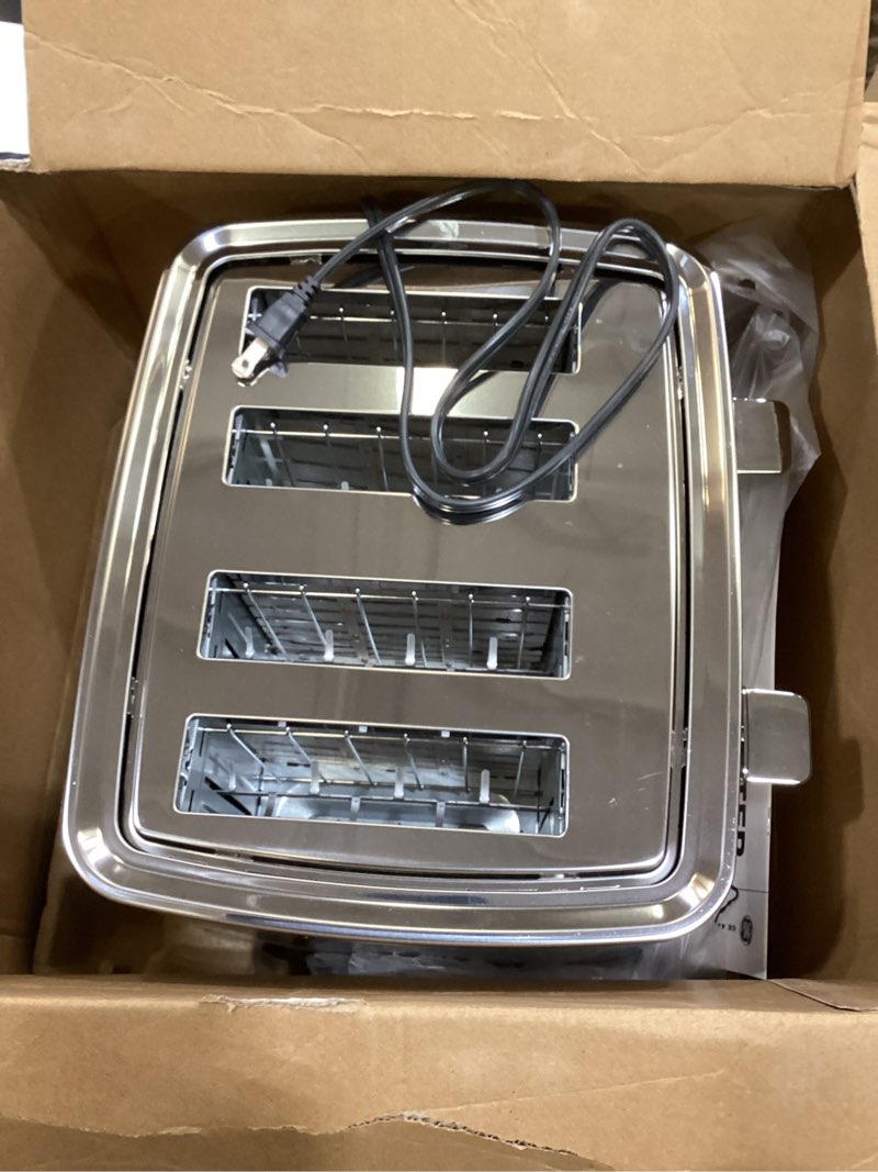 Condition photo showing As Is for GE Stainless Steel 4 Slice Toaster | Extra Wide Slots for Bagels, Breads, Waffles & More | 7 Shade Options | Countertop Kitchen Essentials | 1500 watt 4-Slice Stainless Steel