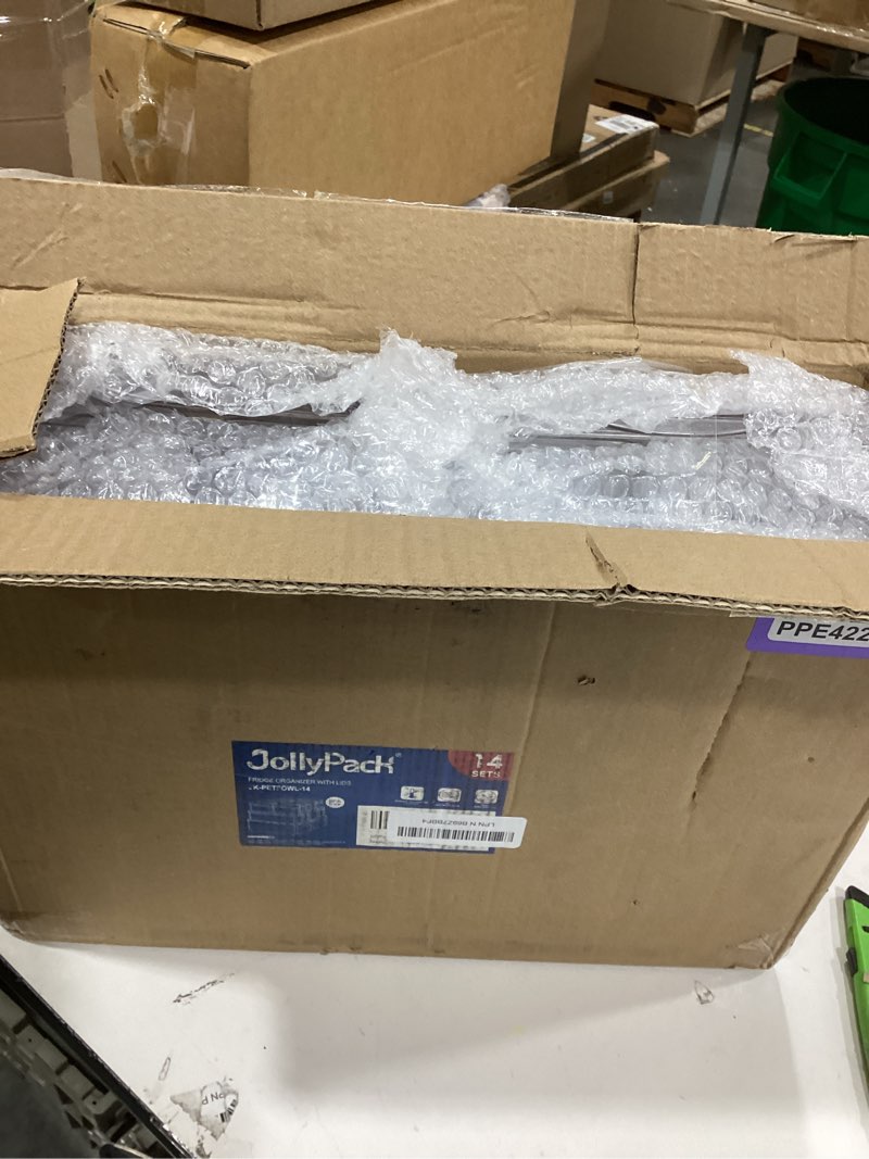 Condition photo showing New/Like New for JollyPack 14 Pack Fridge Organizers, Refrigerator Organizer Bins with Lids, BPA Free Stackable Fruit Storage Containers for Fridge, Vegetables, Food and Drinks