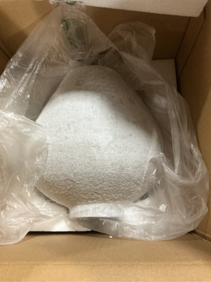 Condition photo showing Good Condition for Handemade Large Round Vase for Centerpieces, White Rustic Vase Farmhouse Decor, Distressed Textured for Home Decorations, Earthy Room Decor Aesthetic, Stone Look Ceramic Clay Pottery, 10 inch