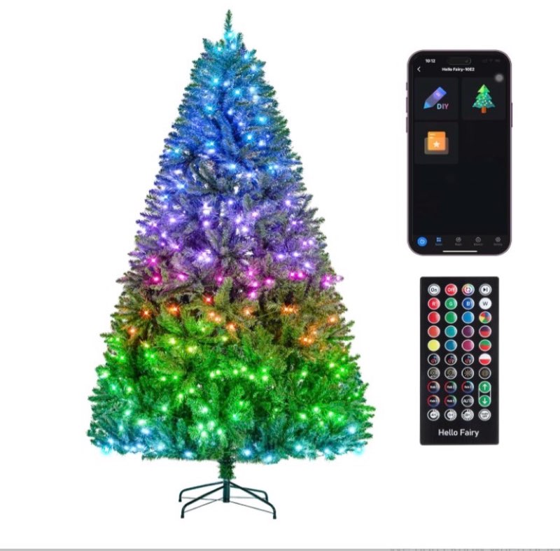 7.5ft Pre-lit LED Christmas Tree, RGB Color Changing Smart Artificial Christmas Tree, DIY Multi-Color Lightshow, 1477 PVC Branch Tips, App&Remote Control, Home Yard Indoor Decoration