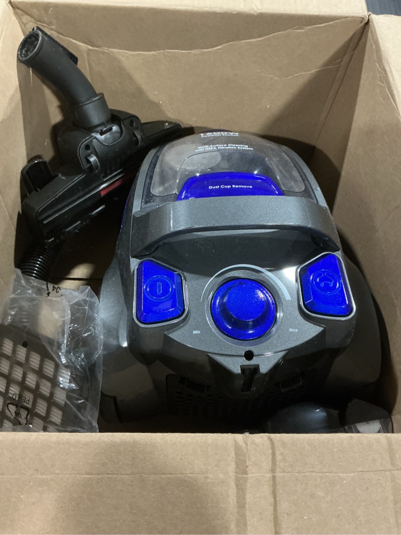 Condition photo showing As Is for (Similar to stock photo) Aspiron Canister Vacuum, Upgraded 1600W Bagless Canister Vacuum Cleaner, Auto Cord Rewind, H13 HEPA Filter, 4Qt Large Capacity, 5 Tools for Hard Floors, Carpet, Pet, Upholstery, Tiles, Indigo