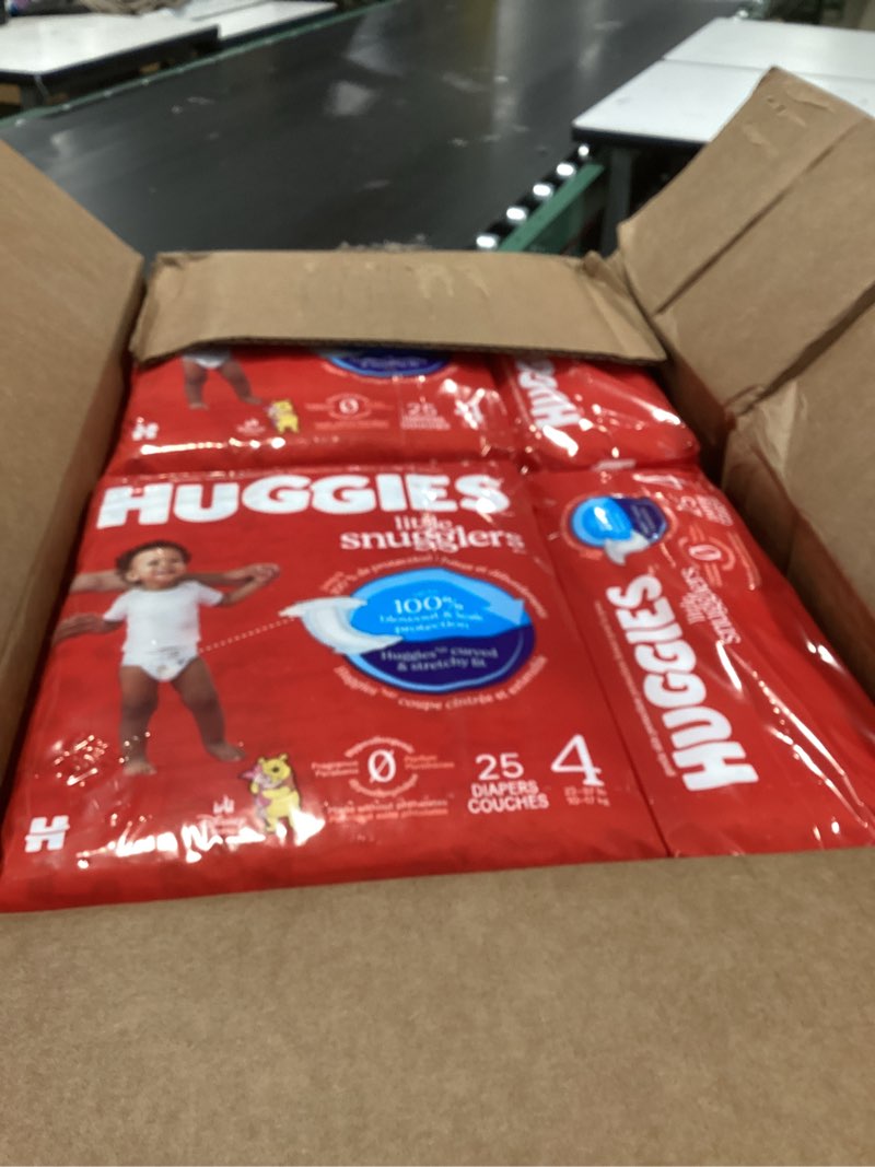 Condition photo showing Good Condition for huggies size 4 diapers, little snugglers baby diapers, size 4 (22-37 lbs), 150 count (6 packs of 25), packaging may vary size 4 150
