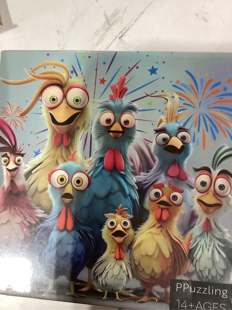 Condition photo showing New/Like New for Thanksgiving Chicken Puzzles for Adults 1000 Pieces, Funny Chicken Family Jigsaw Puzzles, Colorful Winter Animal Puzzle as Home Decor