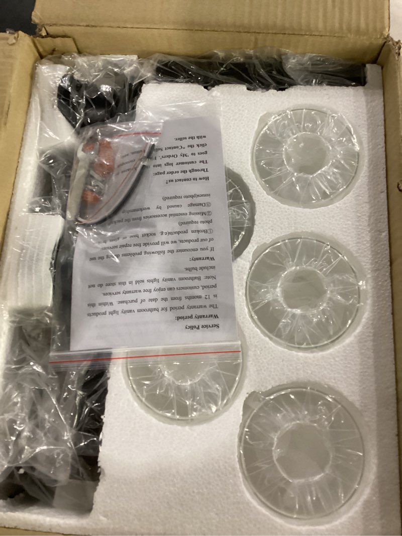 Condition photo showing New/Like New for (not tested)5-light black bathroom vanity light, modern vanity lighting fixture for bathroom, 31\" matte light fixture, wall sconces with clear glass shade, black bathroom wall light over mirror black 5-light
