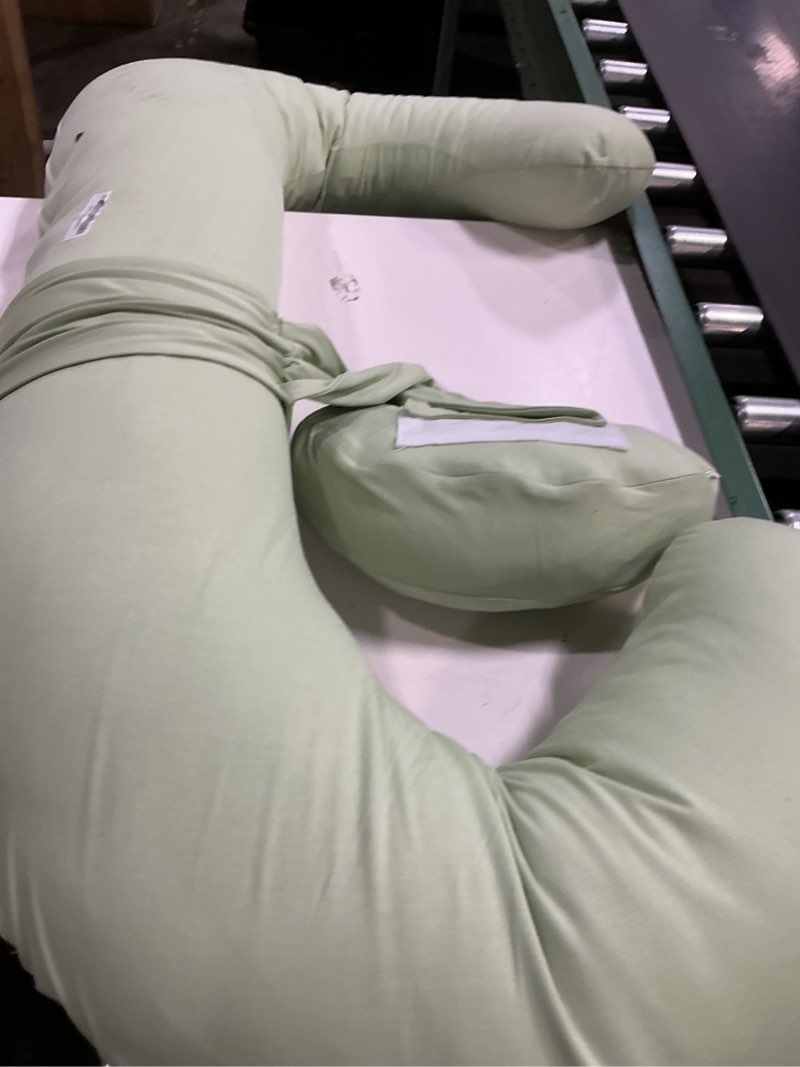 Condition photo showing As Is for QUEEN ROSE Cooling Pregnancy Pillows - E Shaped Pregnancy Pillows for Sleeping, Detachable Body Pillow for Pregnant Side Sleeper, Cooling Silky Cotton Cover, Sage Green Silky Jersey Cotton - Sage Green Classic