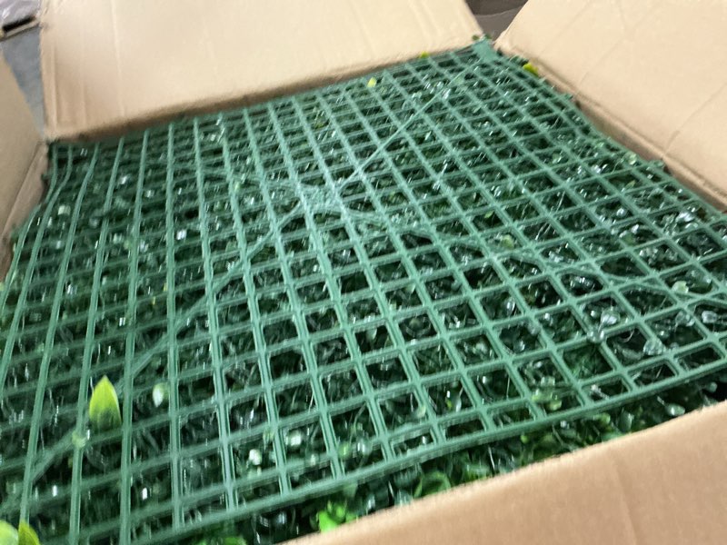 Condition photo showing Good Condition for yangrass artificial grass wall panels, 20''x20'' 16pcs boxwood wall panels with tropical leaves, faux greenery privacy fence screen, grass backdrop for outdoor indoor garden birthday wedding decor tropical leave 20x20 in 16pcs