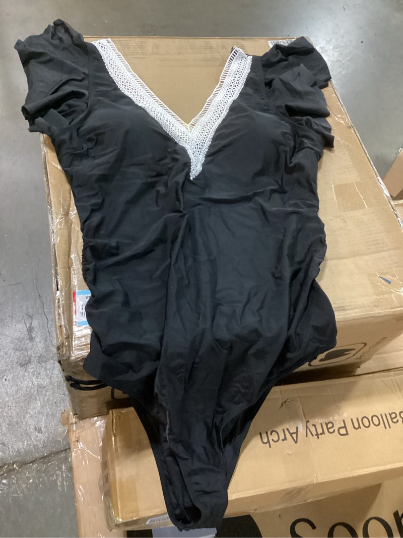 Condition photo showing As Is for blooming jelly womens tummy control bathing suits slimming ruffle swimsuit one piece lace swimwear xx-large black