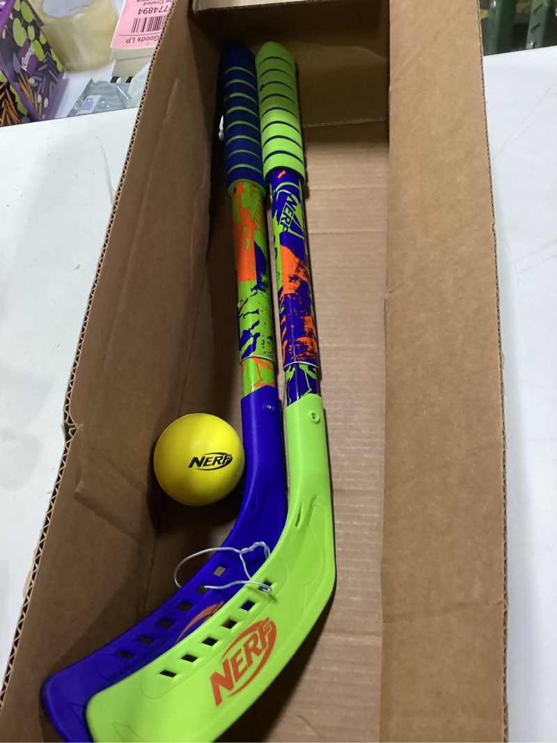 Condition photo showing Good Condition for Franklin Sports NERF Proshot Kids Hockey Sticks + Ball Set - 2 Player Youth Indoor + Outdoor Set - 2 in 1 Knee + Floor Hockey - (2) NERF Proshot Youth Sticks + (1) Foam Ball Included