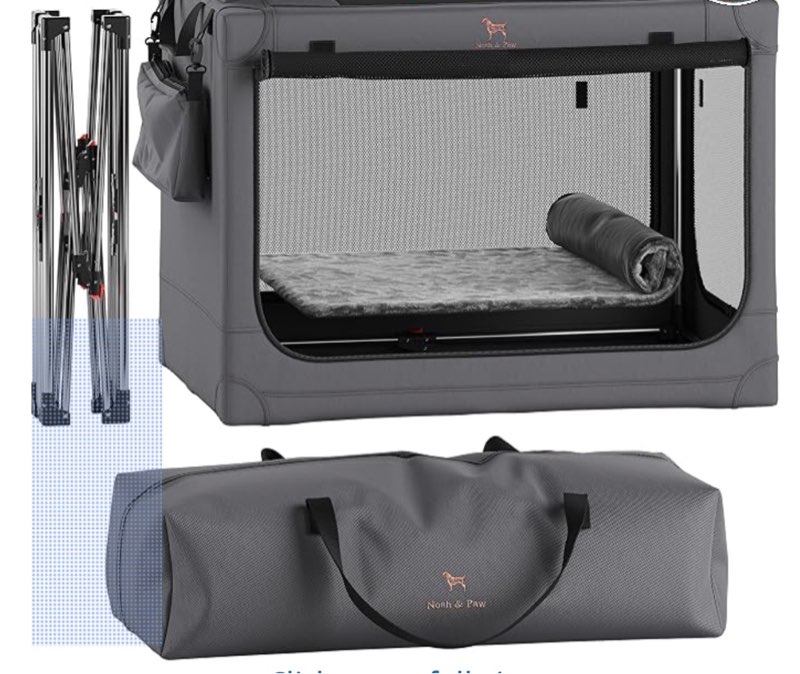 noah & paw collapsible dog crate 35.5 inches, xl dog crate for xl, large medium breed, travel kennel for car,grey