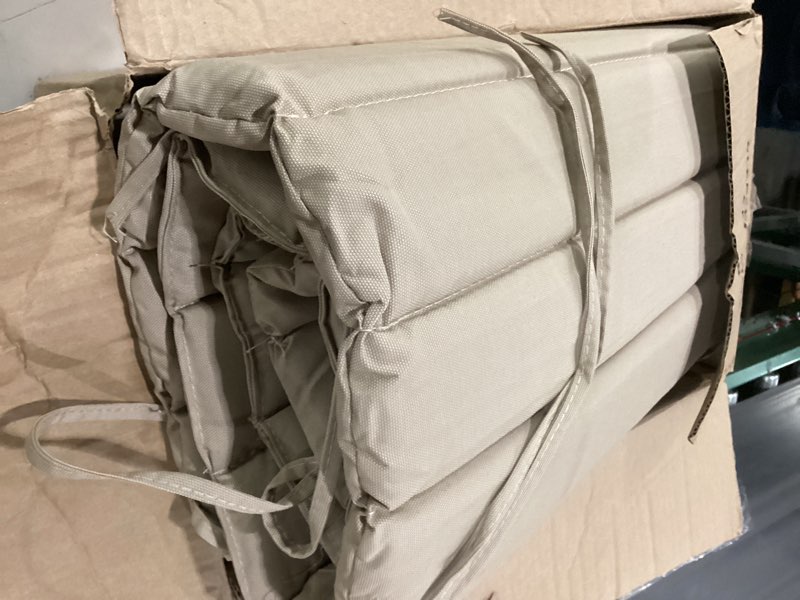 Condition photo showing Good Condition for similar to stock photo kigley 2 pcs outdoor chaise lounge cushions with 3 side pocket 76 x 22 x 6 inch patio chaise lounge cushion water-repellent and fade-resistant tufted summer replacement (beige,solid color) beige 2