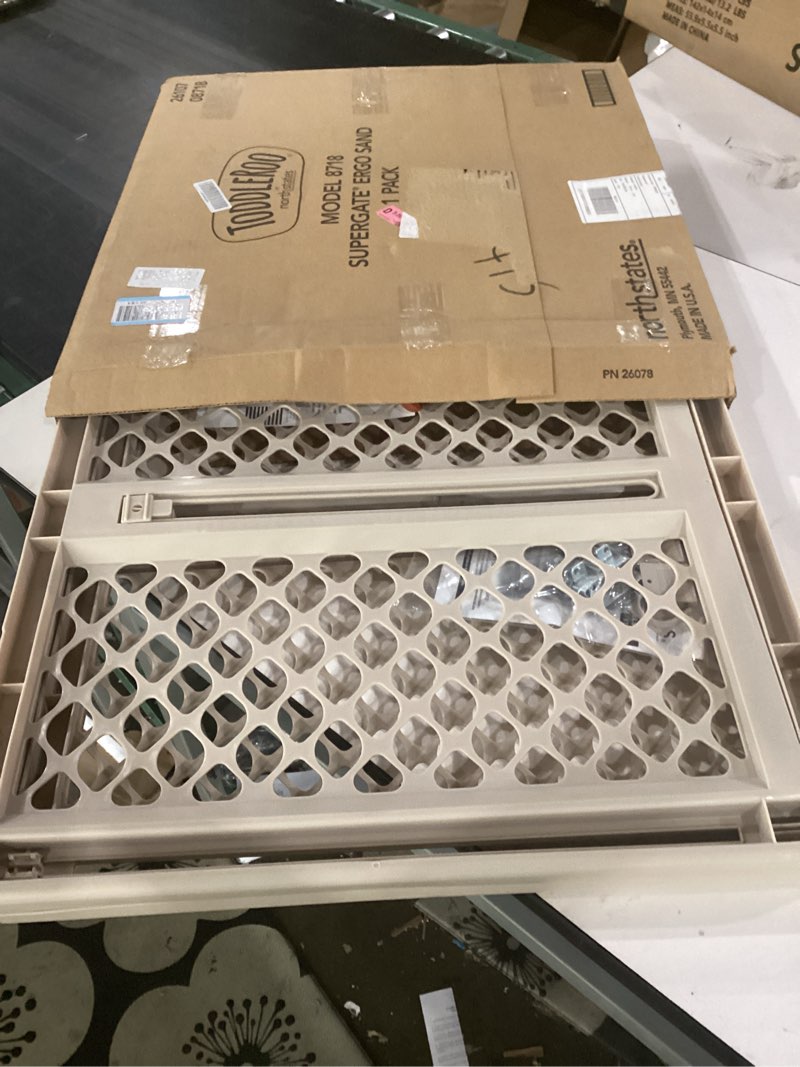 Condition photo showing Good Condition for toddleroo by north states - supergate ergo baby gate: plastic baby gate for stairs & doorways - adjustable indoor safety gate - made in usa - 26 to 42 inches wide - 26 inches tall - sand
