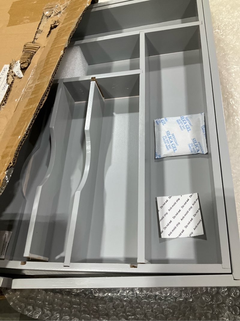 Condition photo showing Good Condition for premium silverware, flatware and utensil organizer for kitchen drawers, food-safe contract grade, expandable from 18 to 33 in, gray bamboo gray bamboo from 18" to 33" wide