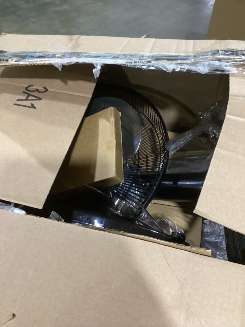 Condition photo showing As Is for Amazon Basics 16" Pedestal Fan with Remote, Floor Fan, Standing Fan for Bedroom, Living Room, Office, with 3 Speeds, 3 Modes, Timer, Dual-Layered Blades, Adjustable Height, Tilt Head, 60W, Black 3-Speed, AC Motor