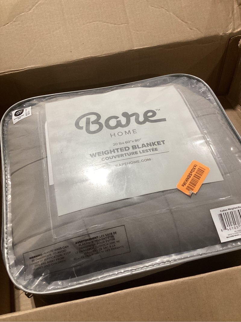 Condition photo showing Good Condition for Bare Home Weighted Blanket All-Natural 100% Cotton with Nontoxic Glass Beads 60"x80" 20lbs, Light Grey 60" x 80" 20 lbs 04 - Cotton Light Grey