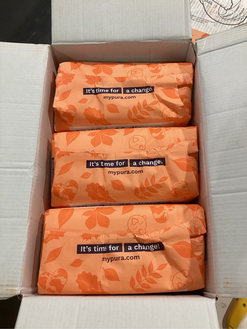 Condition photo showing As Is for Pura Hypoallergenic Diapers, Size 3 (9-20 lbs) Monthly Pack, Overnight, up to 12 Hours Leak Protection, Suitable for Sensitive Skin, TCF, Super Soft Organic Cotton, 6 Packs of 26 (156 Baby Diapers) Size 3 156