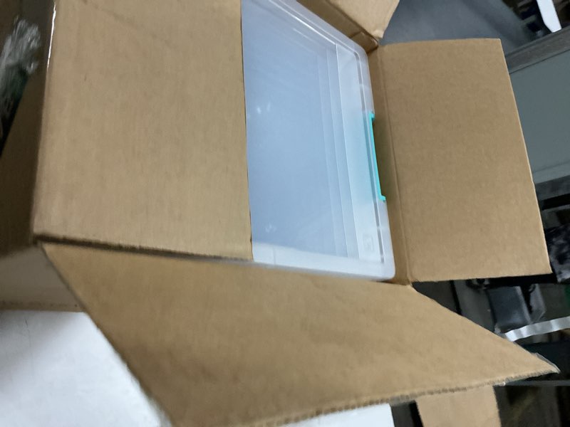 Condition photo showing Good Condition for IRIS USA 12 Qt. Plastic Storage Bins Containers with Lids, 4 Pack, Small Sensory Bin, Craft Storage, Craft Organizers & Storage, Organizing Container for Home, Office & Art Supplies, Stackable, Clear
