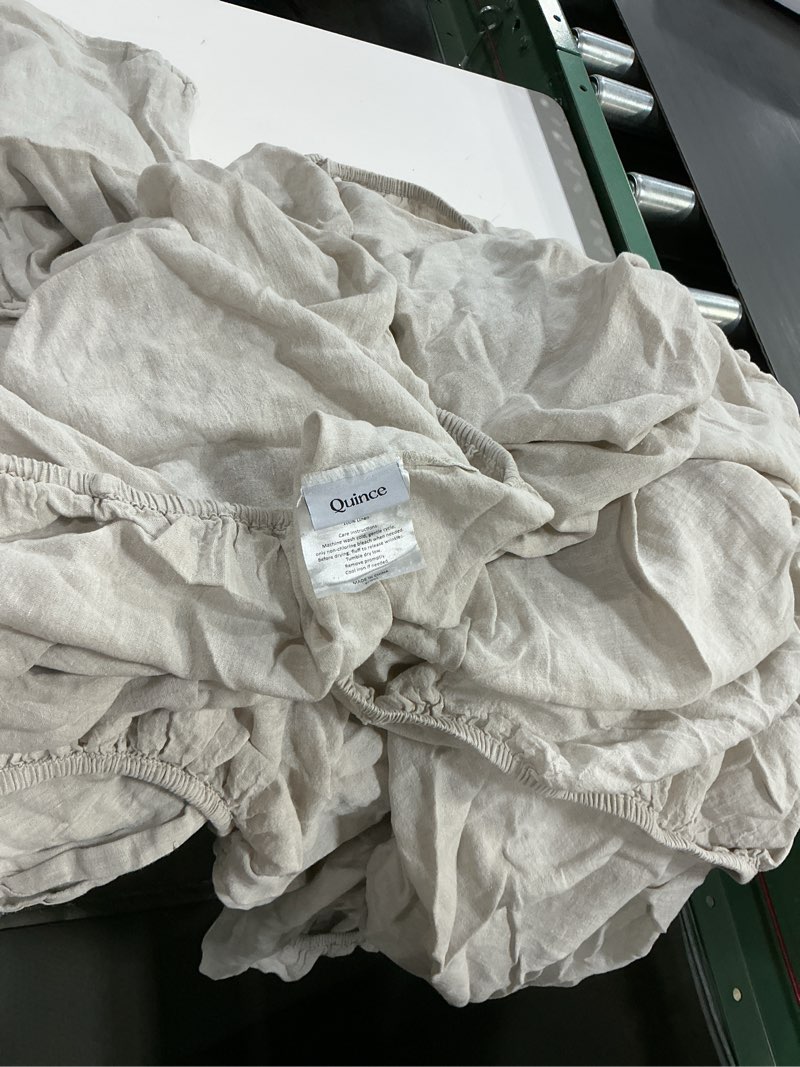 Condition photo showing As Is for (king, color natural)european linen chambray sheet set(quince)