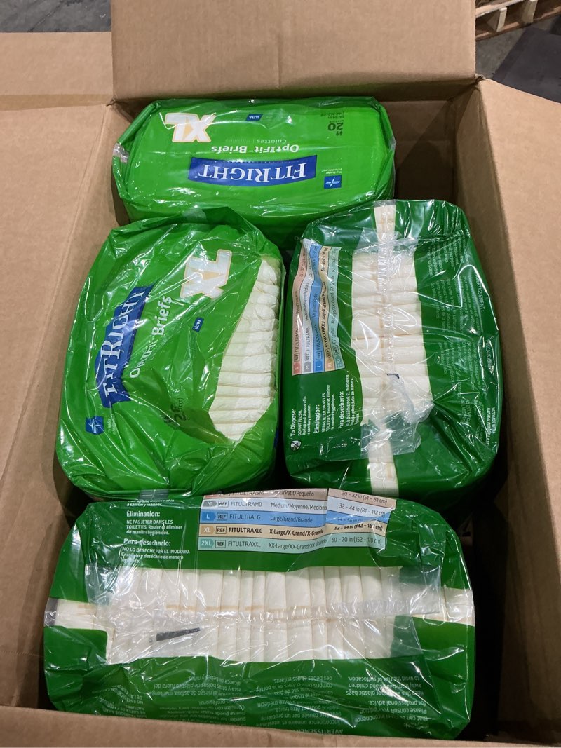 Condition photo showing Good Condition for incomplete fitright ultra heavy absorbency adult diapers for men & women, waist size: x-large 56-64 inches, optifit incontinence disposable briefs with leak protection for seniors, 80 count x-large 80 count
