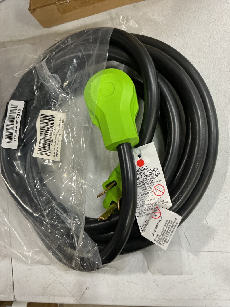 Condition photo showing Good Condition for 3 prong dryer extension cord 15 ft, nema 10-30p to nema 10-30r, stw, 10awg, heavy duty cord, for dryer power extension and level 2 ev charging, 30amp, 250v, 10-awg gauge, etl listed 15ft
