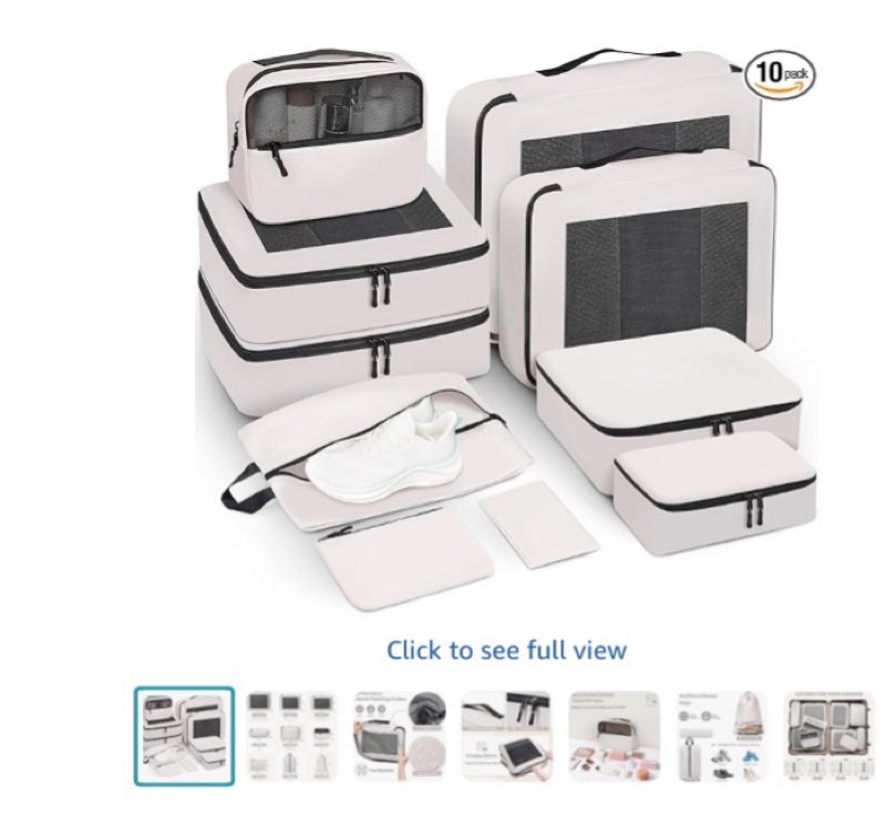 Packing Cubes for Travel | 10 Set Cream |Durable Luggage Organizer 4 Size(Extra Large, Large, Medium