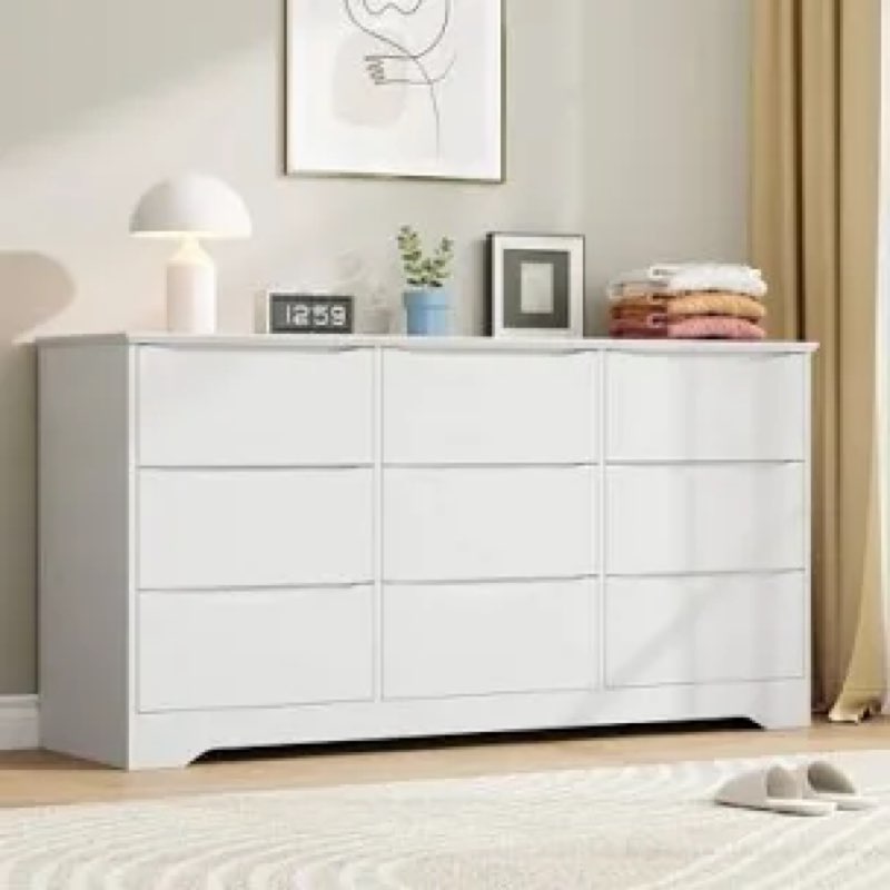 garveehome wooden dresser with 9 drawers, tall modern closet with deep storage, large chest of drawe