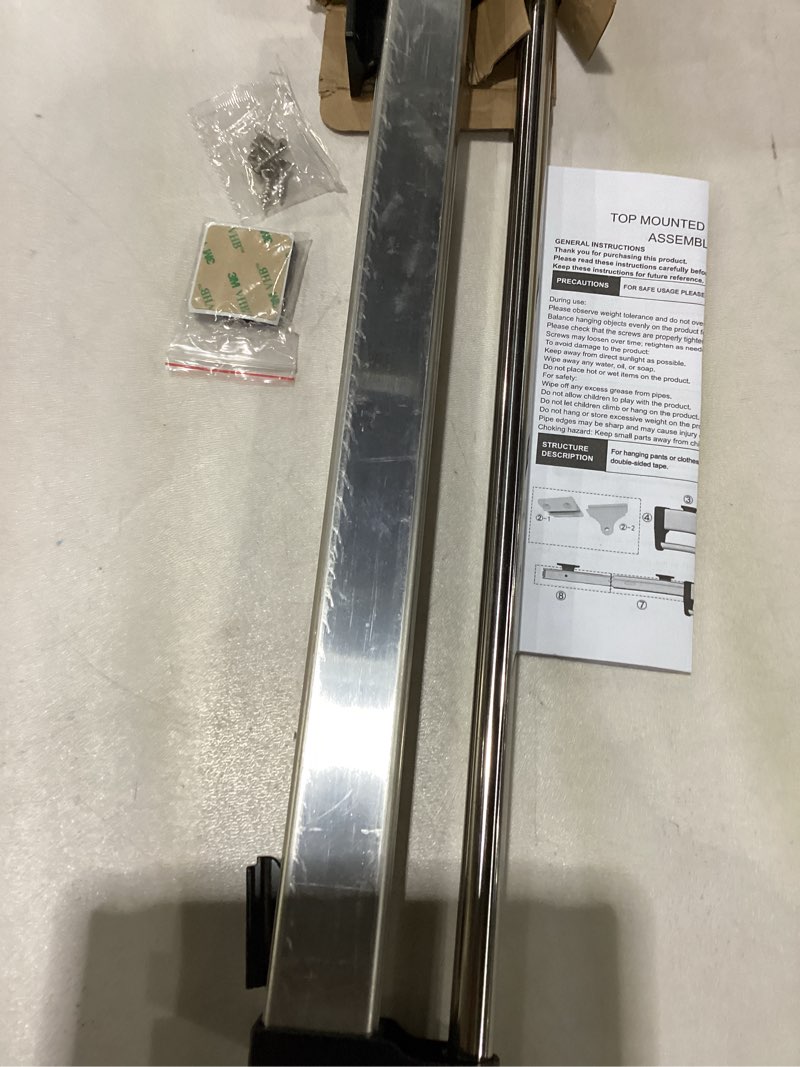 Condition photo showing Good Condition for Pull Out Valet Rods for Closets, Clothes Hanger Rail Slide Out Adjustable Heavy Duty Stainless Steel Clothes Storage Hanger Rack for Pants Coats Top Mounted Wardrobe Pants Hanger(450mm/17.7inch) 17.7 inches