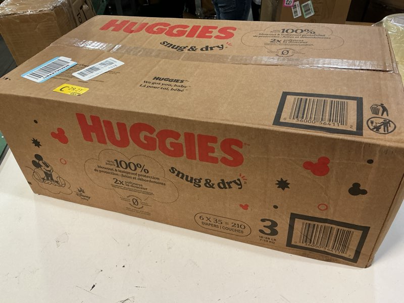 Condition photo showing New/Like New for huggies size 3 diapers, snug & dry baby diapers, size 3 (16-28 lbs), 210 count (6 packs of 35), packaging may vary size 3 210