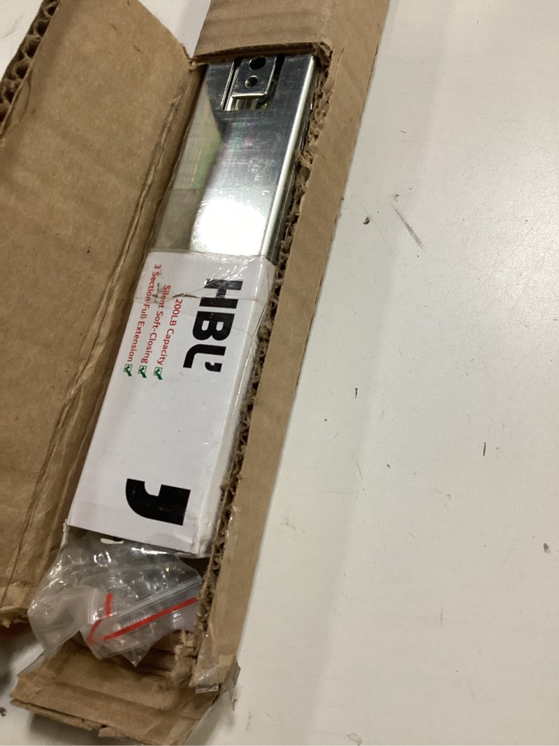Condition photo showing Good Condition for 1 Pair | Soft Close Drawer Slides 22 inch, HBL’ Heavy Duty Cabinet Drawer Slides Replacement - Ball Bearing Full Extension, 200 LB Capacity, Made of Cold-Rolled Steel, Rust-Resistant & Long-Lasting. 22" Drawer Slide 1 Pair Silver
