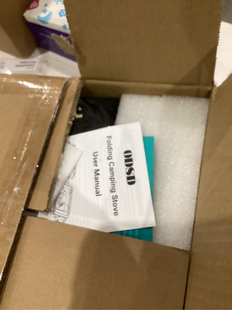 Condition photo showing As Is for ODSD 2 Burner Camping Stove with Windshield, 20000 BTU Propane Camp Stove, Portable Folding Gas Stove, Camping Essentials Gear Includes Frying Pan, Coffee Stand & Carry Bag, Green