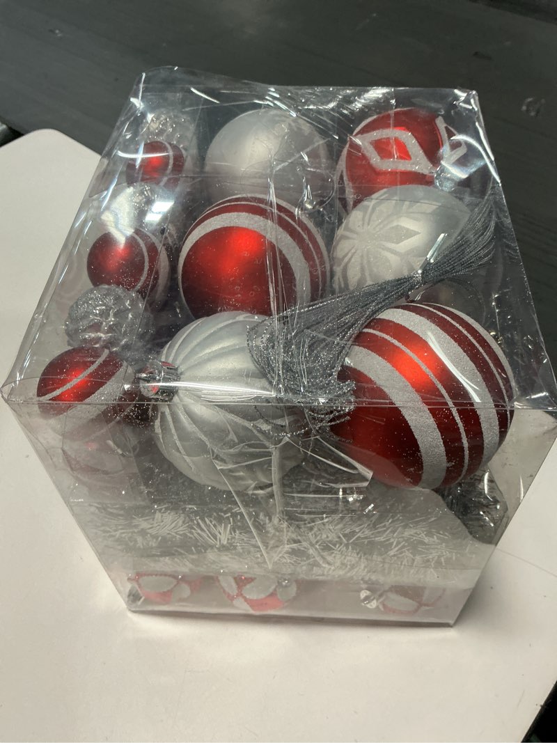 Condition photo showing Good Condition for 75PCS Christmas Ornaments Set Red & White – Shatterproof Xmas Tree Decorations Balls Kit with Tree Topper Star, Tinsel Garland, Hanging Baubles for Holiday Party Décor Indoor Outdoor Red White Silver #75ct