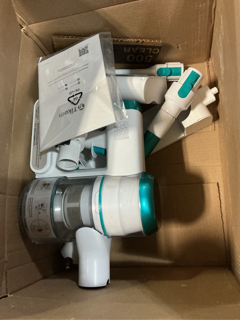 Condition photo showing Good Condition for tikom v500 cordless vacuum cleaner for home, 40000pa/450w stick vacuum with led touch screen, charging wall dock, anti-tangle, lightweight handheld vacuum for pet hair, hard floor, carpet, blue blue&white