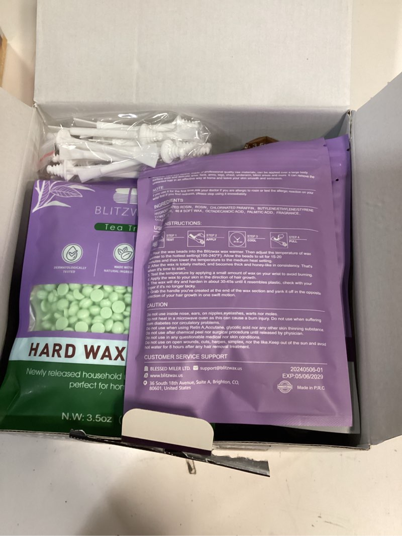 Condition photo showing New/Like New for BLITZWAX Back and Nose Waxing Kit for Men, Hard Wax Warmer for Brazilian, Body and Face, At Home Hair Removal Kit, Beginner Friendly, Quick Heating, 93 Accessories, Blue Waves