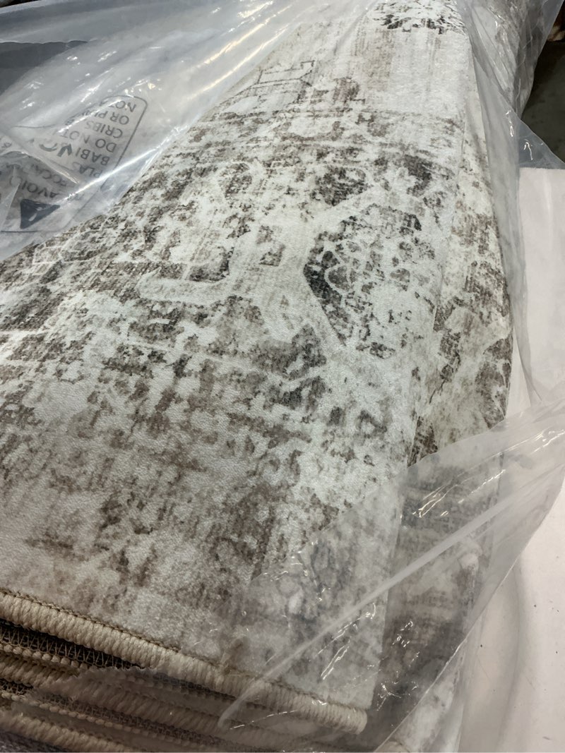 Condition photo showing Good Condition for area rug 9x12 washable rug, vintage boho medallion rugs non-slip soft low pile large distressed rug indoor retro carpet for living room bedroom dining room home office (taupe, 9'x12') taupe 9' x 12' (rectangular)