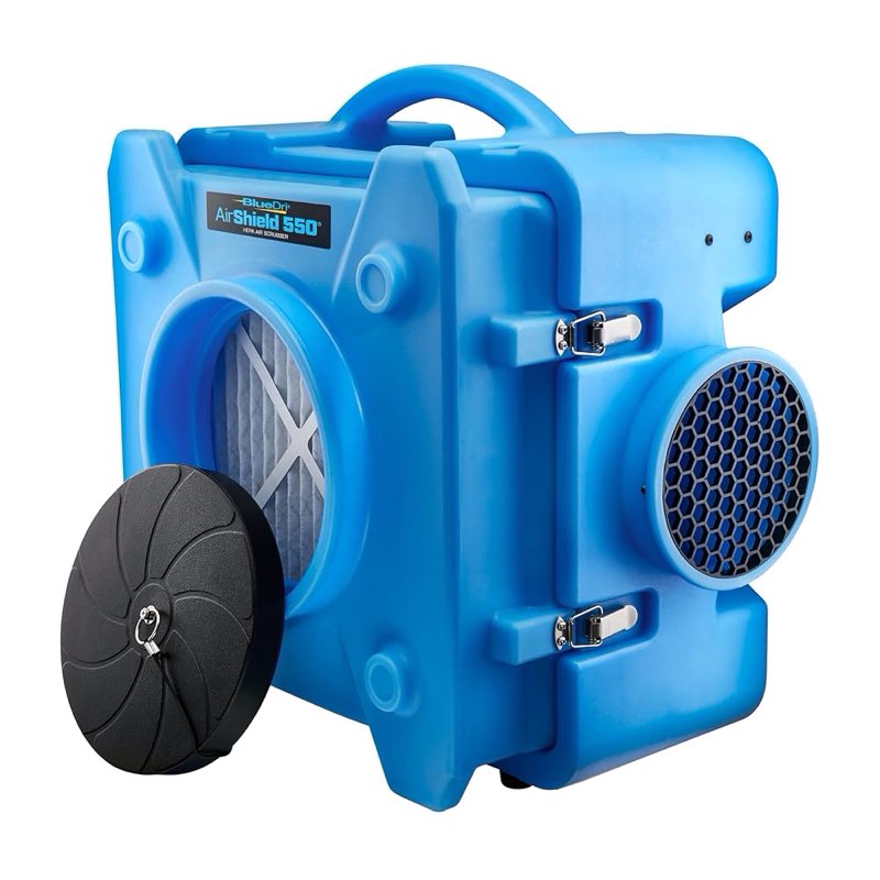 bluedri air shield 550 hepa air scrubber, water damage restoration equipment air purifier, covers 1400 sq. ft, daisy chain capable, for commercial use, blue, bd-as-550