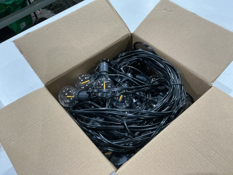 Condition photo showing As Is for zjojo solar outdoor string lights waterproof, 50ft g40 globe patio lights string lights solar powered with 25 edison bulbs 2700k shatterproof hanging lights for porch backyard pergola bistro 50ft-25(solar)
