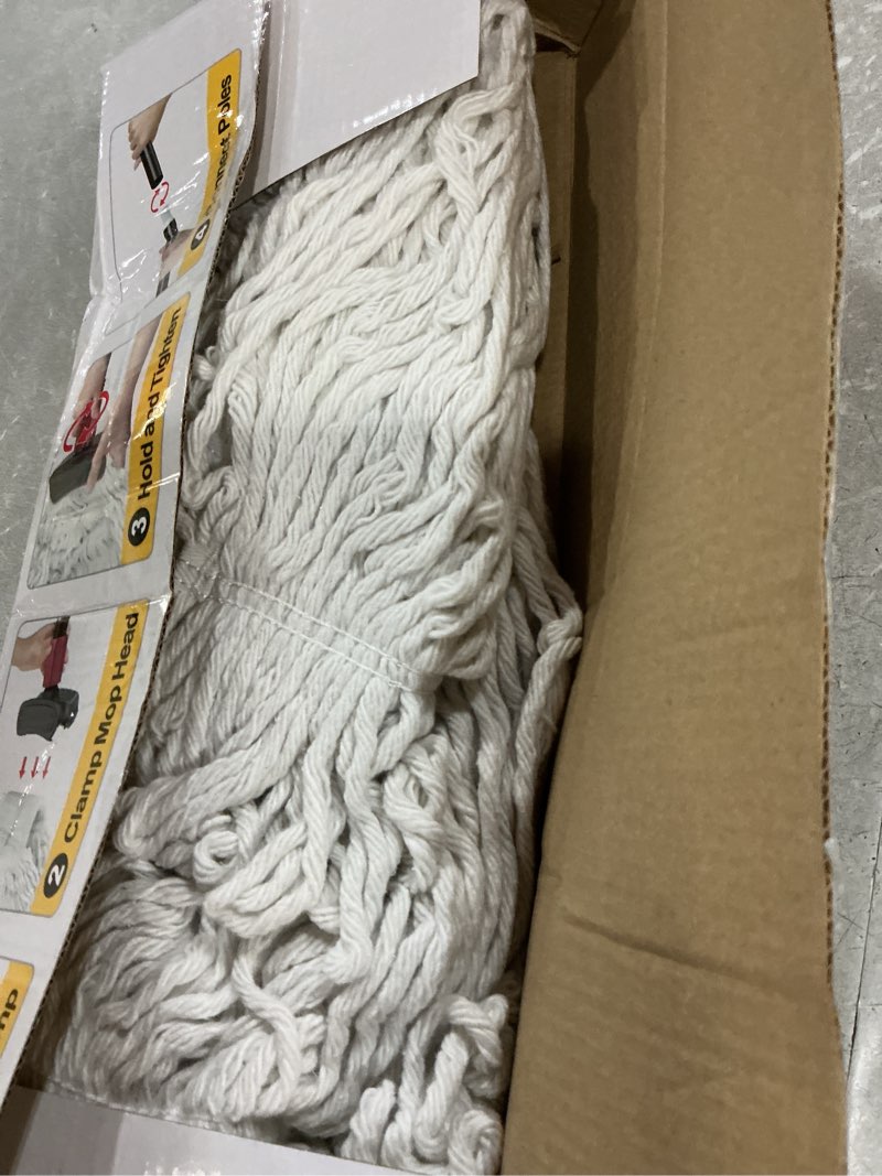 Condition photo showing Good Condition for commercial mops for floor cleaning - looped-end heavy duty wet mop with long handle for hardwood wood tile vinyl - reusable cotton head for home garage kichen bathroom white large mop