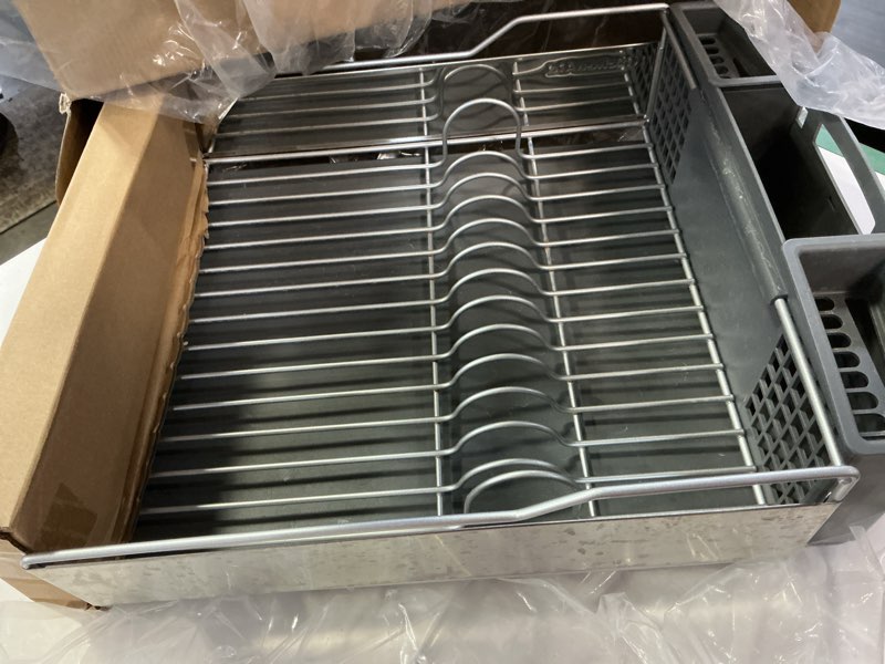 Condition photo showing Good Condition for kitchenaid large capacity full size rust resistant dish rack with angled drain board and removable flatware caddy, light grey gray full size