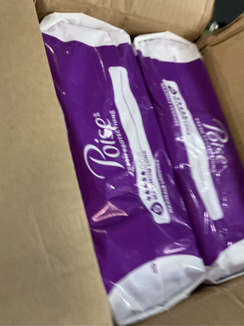Condition photo showing New/Like New for poise incontinence & postpartum pads for bladder leaks, 5 drop maximum absorbency, long length, 84 count, packaging may vary