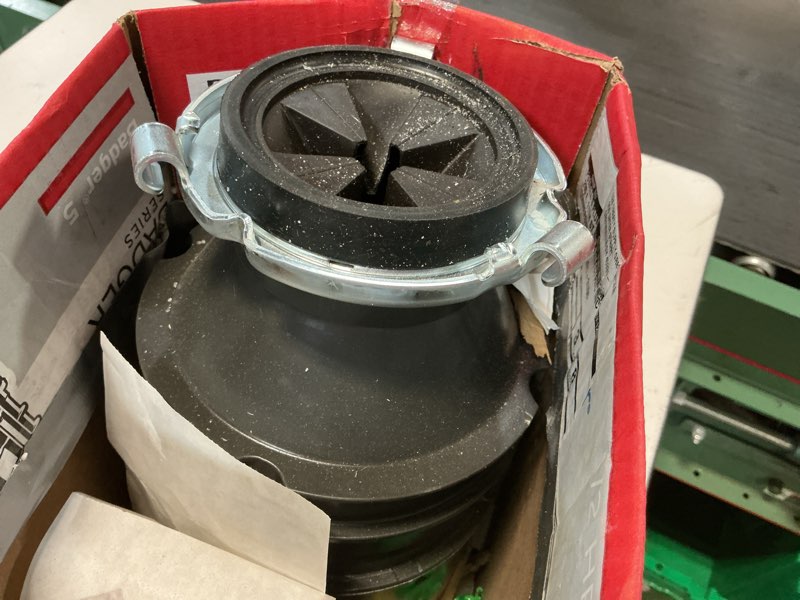 Condition photo showing As Is for insinkerator badger 5 1/2 hp continuous feed garbage disposal