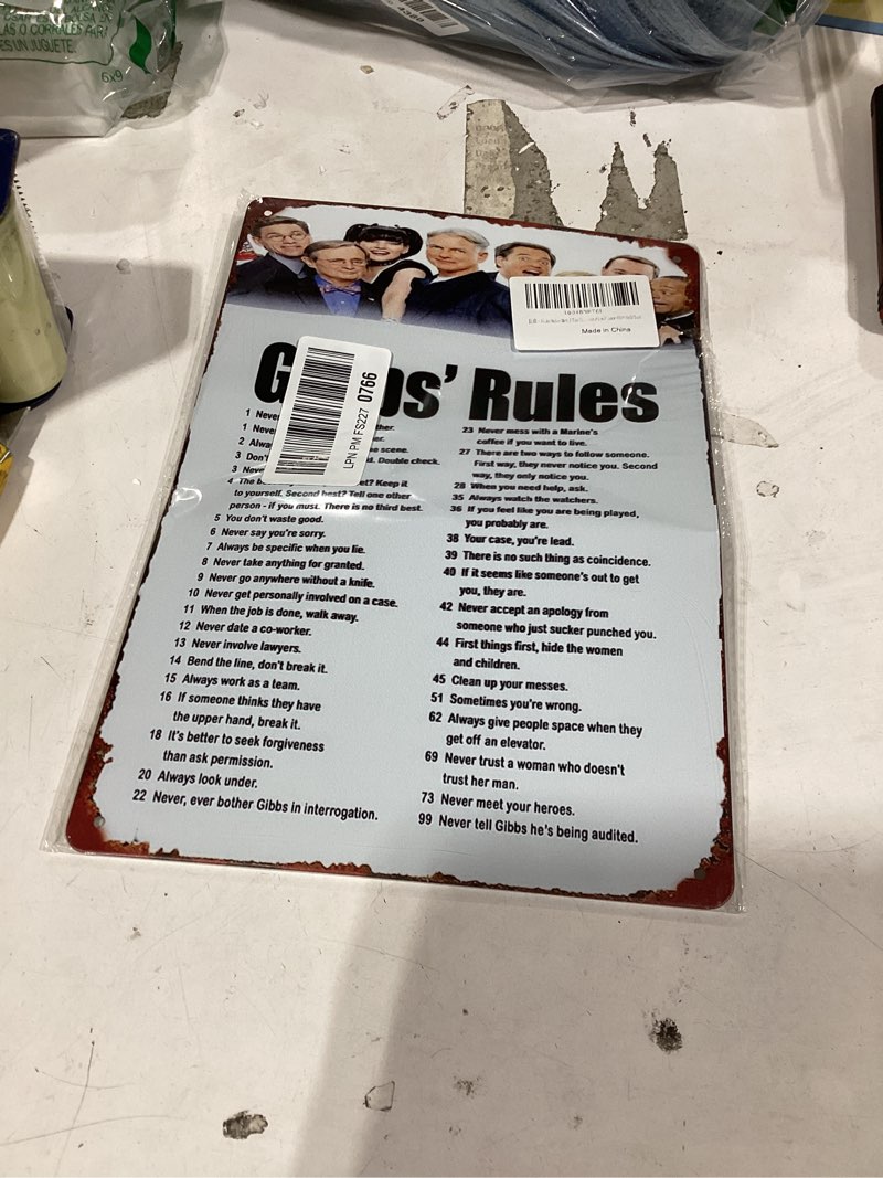 Condition photo showing As Is for gibbs rules metal tin sign retro poster cafe bar gym living room bathroom kitchen home art wall decoration plaque gift 8x12 inch