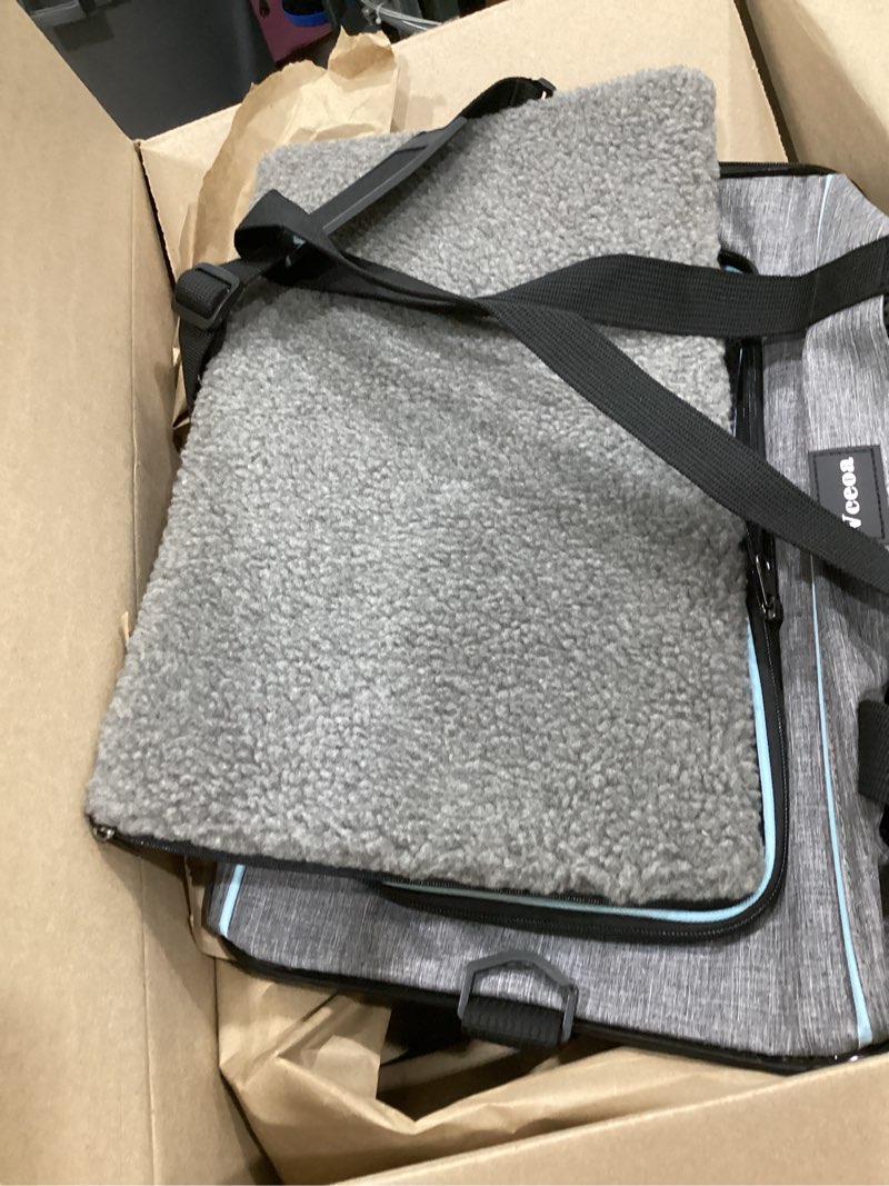 Condition photo showing As Is for rabbitgoo cat carrier soft with safety buckles, sturdy comfortable pet bag | portable travel carrier for car vet airline, breathable for kitten small medium anxious cat up to 18lbs, grey 17"lx11"wx11"h grey 17.0"l x 11.0"w x 11.0"h