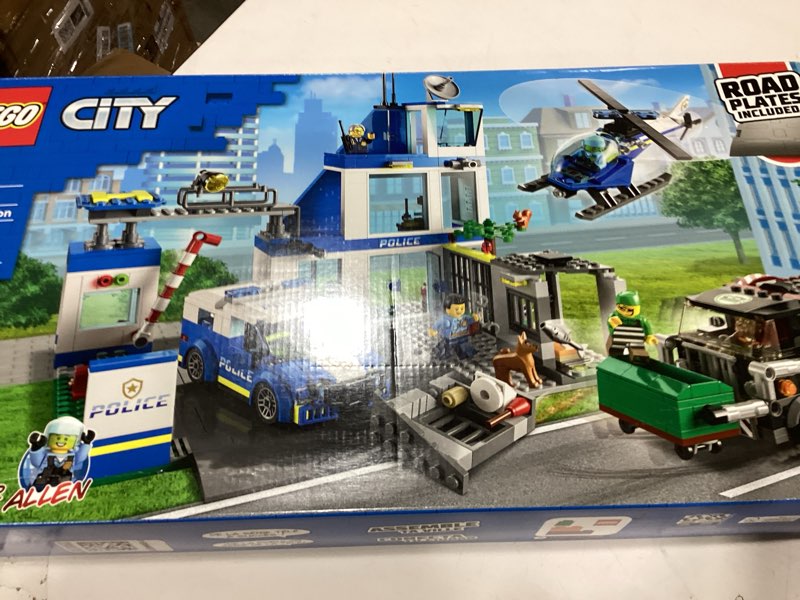 Condition photo showing Good Condition for lego city police station with van, garbage truck & helicopter toy 60316, gifts for 6 plus year old kids, boys & girls with 5 minifigures and dog toy standard packaging