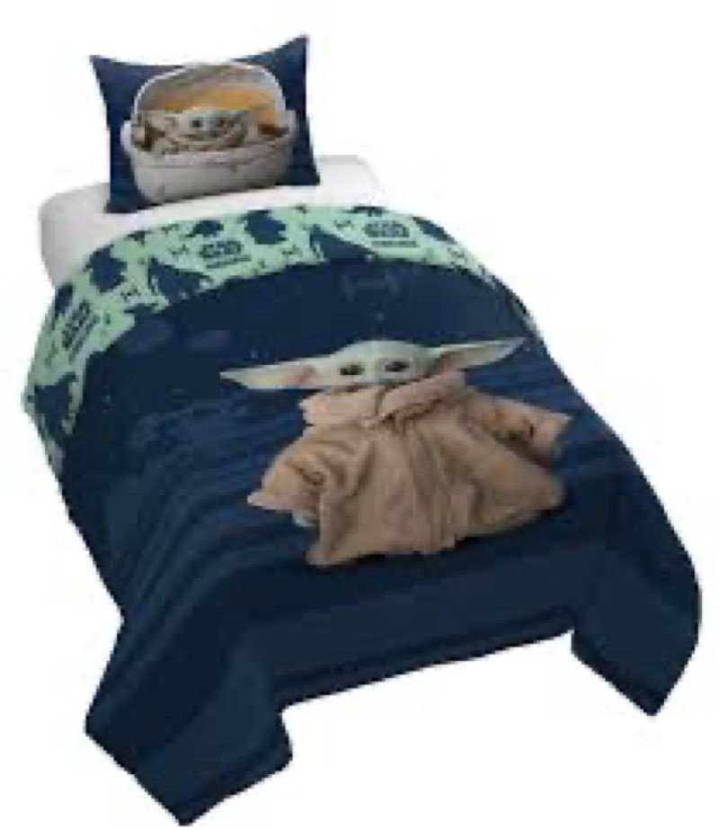 the mandalorian baby yoda kids 2 piece blue reversible comforter and sham bedding set, twin/full