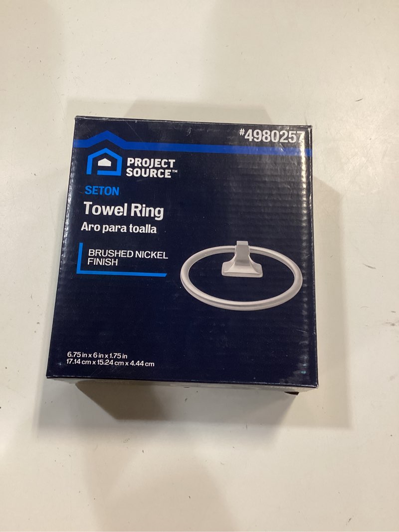 Condition photo showing Good Condition for Project Source Seton Brushed Nickel Wall Mount Single Towel Ring