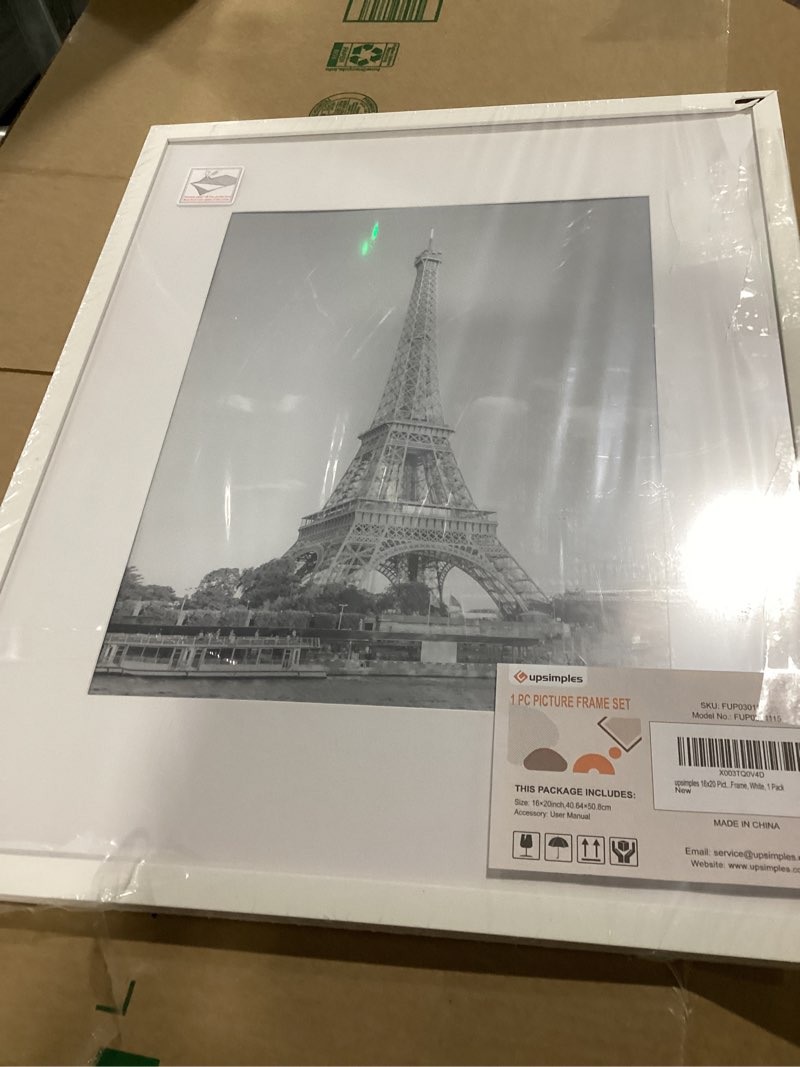 Condition photo showing Good Condition for upsimples 16x20 Picture Frame, Display Pictures 11x14 with Mat or 16 x 20 Without, Wall Hanging Poster Frame, White, 1 Pack White 16x20