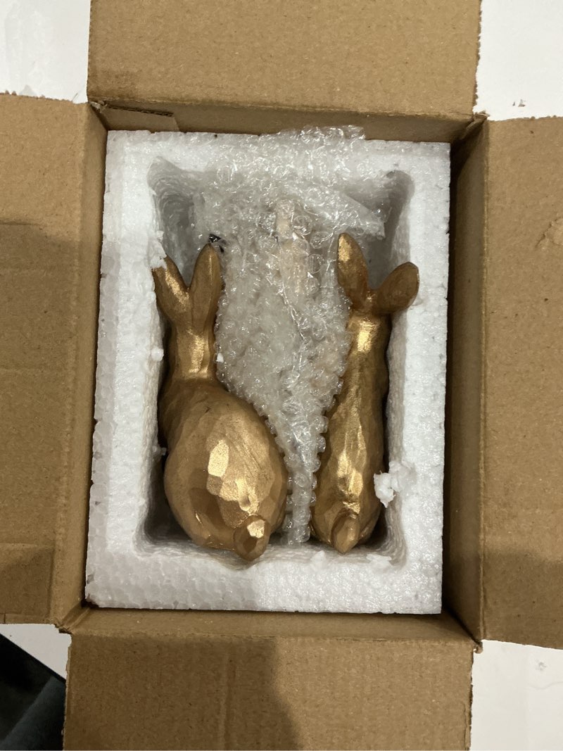 Condition photo showing Good Condition for dn deconation golden polyresin bunny decor rabbit figurines, easter bunny statue set of 3 for spring tabletop decor vintage gold-3pcs