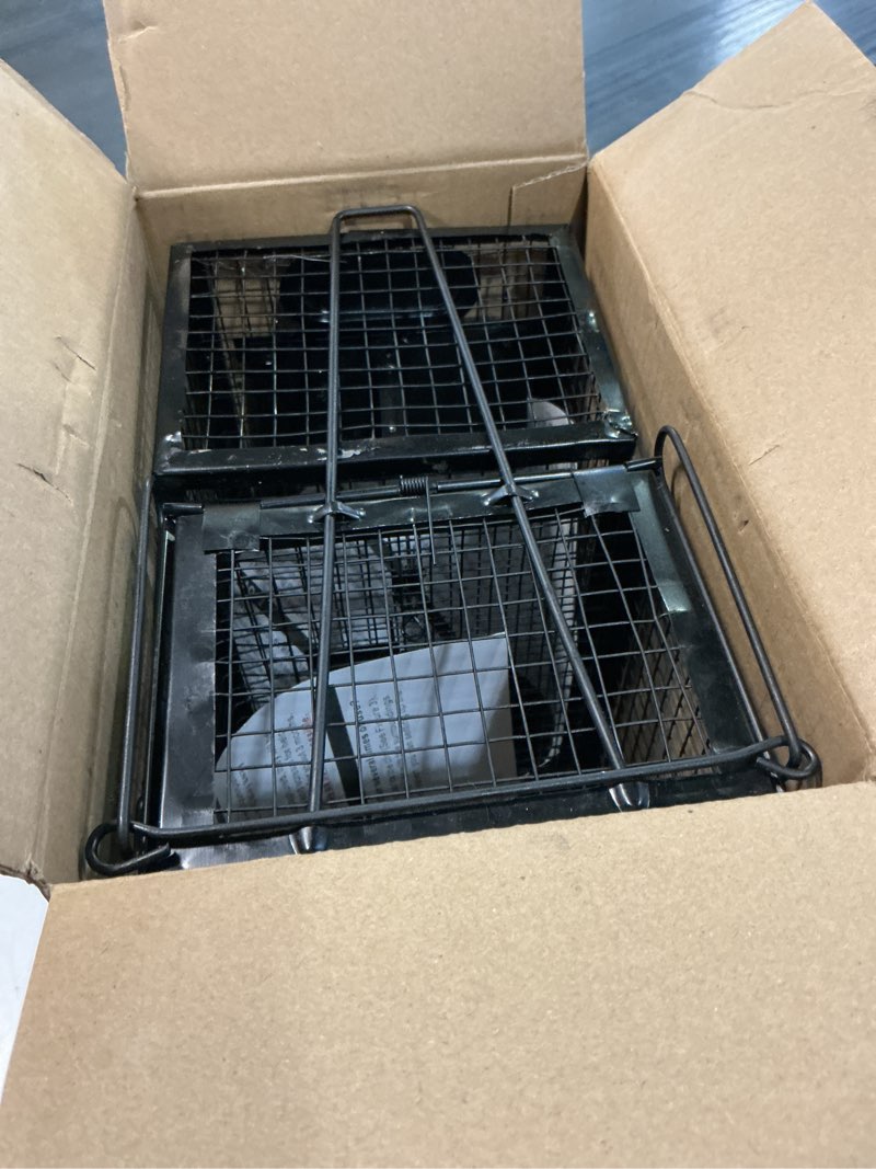 Condition photo showing As Is for 2-pack rat traps humane live mouse vole chipmunk trap cage for indoors and outdoors (black)